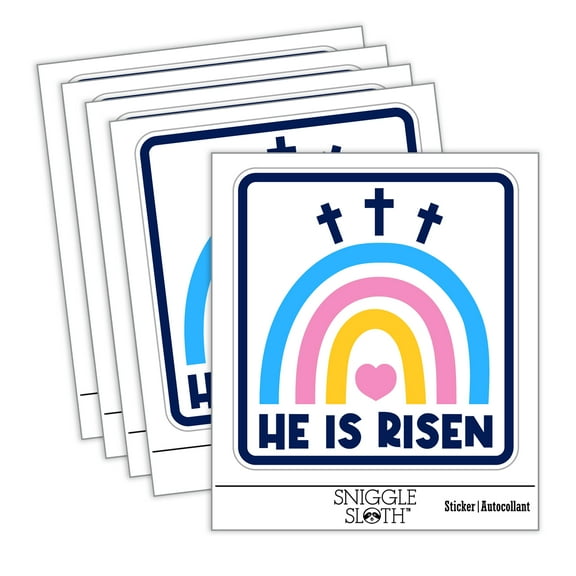 Easter Rainbow He is Risen Three Crosses Car Window Bumper Water Bottle Phone Tablet Laptop Waterproof Vinyl Decal Sticker Set 5-Pack - Gloss Finish - 2.0"