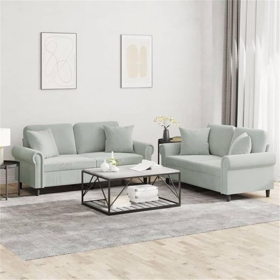 Bowery Hill Contemporary 2-Seater Metal Sofa Set in Light Grey Velvet