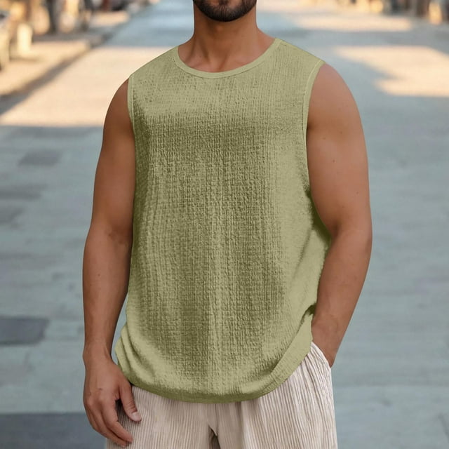 Wpawbk Men's Casual Fashion Sleeveless Round-Neck Sports Tank Cotton Polyester Spring/Summer