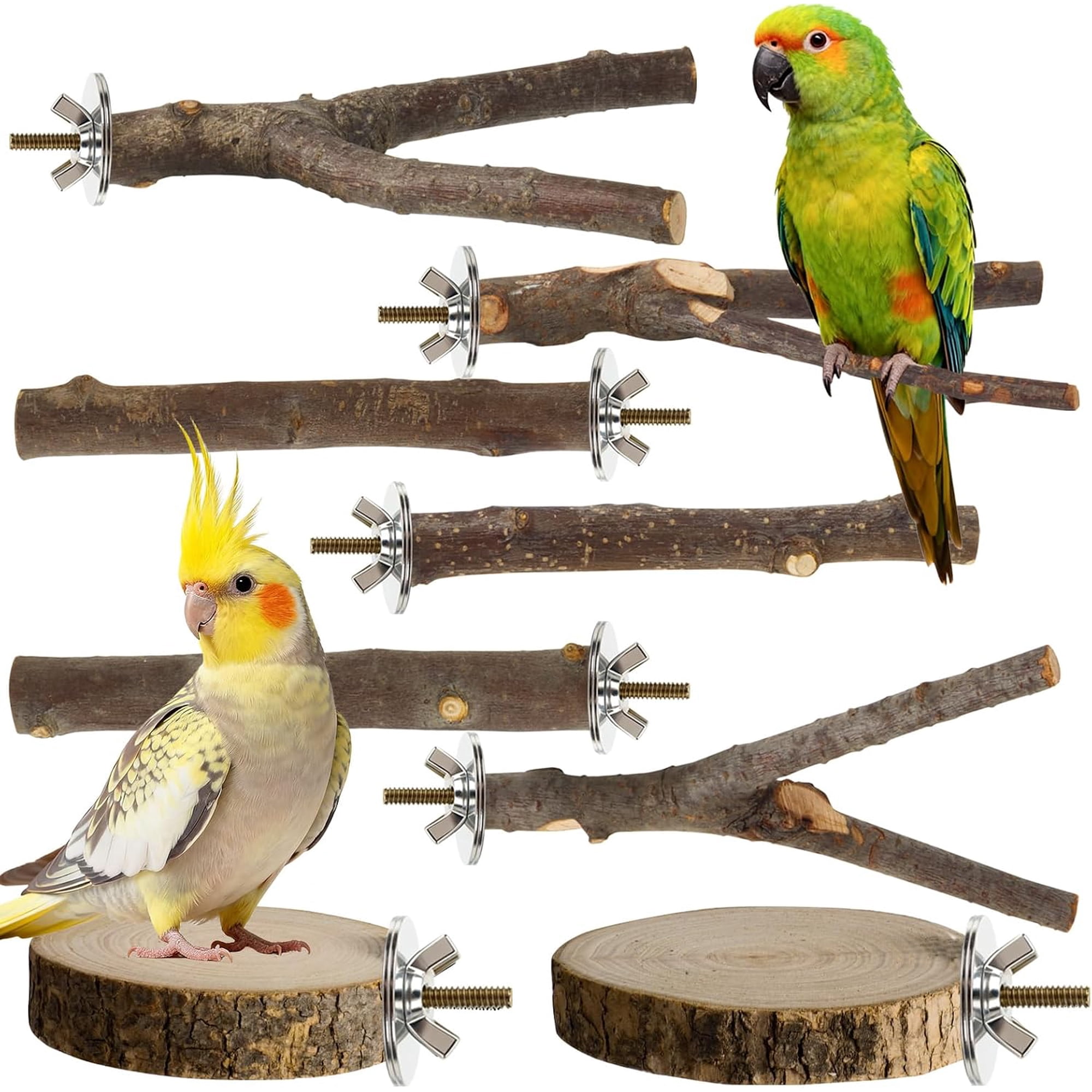 8 Pack Natural Wood Bird Perches for Cage, Wooden Parrot Perch | Wooden Parrot Stand Platforms, Hardwood Branches, Climbing & Chew Toy for Bird Cage Accessories, Ideal for Parakeets, Budgies