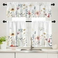 thumbnail image 2 of Yellow Flower Curtain for Kitchen Bathroom Beautiful White Floral Rod Pocket Window Tier Curtains Valance Set 3 Pcs Plant Printed Curtains 54 x 18 inches + 27.5 x 36 inches *2, 2 of 6