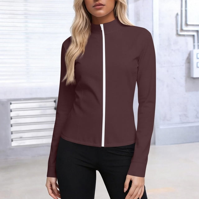 Neewe Veste Athlétique Légère pour Femmes à Taille Froncée, Protection Solaire, Fermeture Éclair Complète, Chandails à Manches Longues, Randonnée Plein Air avec Poches