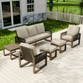 thumbnail image 4 of EAGLE PEAK 6 Pieces Natural Real Wood Cedar Outdoor Patio Conversation Set Spacious Seat Dining Chair & Sofa Set with Beige Cushions, Slat Top Square Coffee Table, Ottomans, 4 of 9