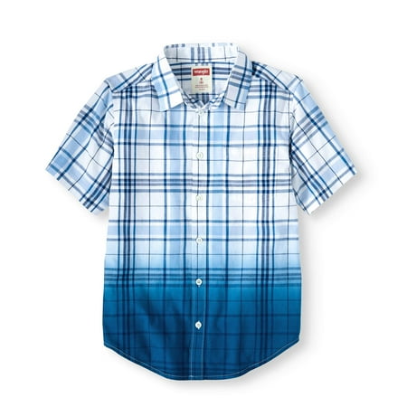 Boys Short Sleeve Plaid Button Up Top