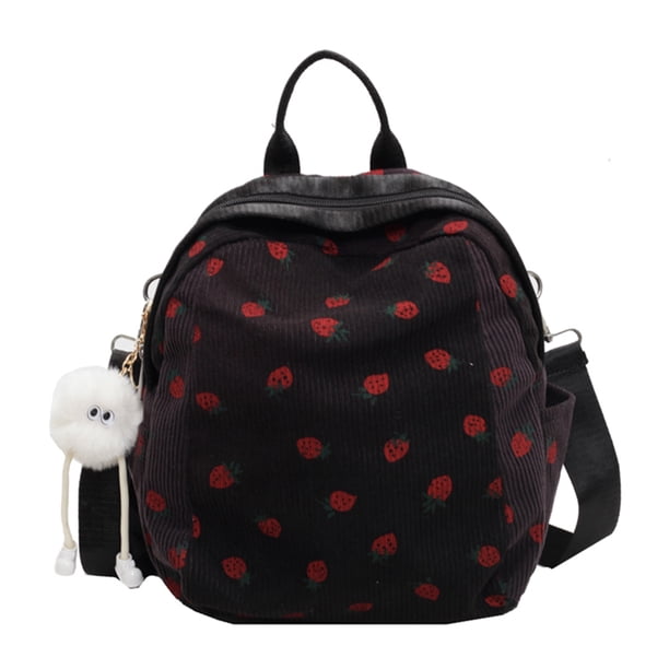 Mochila Escolar Con Fresa Y Pana Ligera para Mujeres Adolescentes Niñas