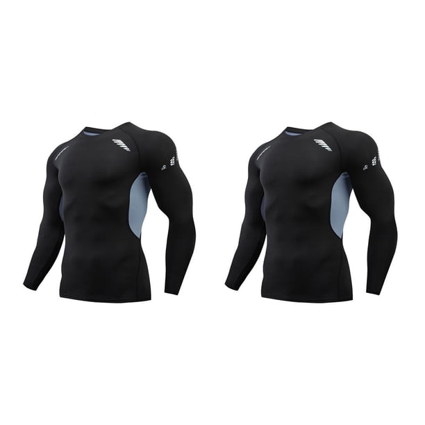 Minnieouse Ropa interior térmica para hombre Medias de secado rápido Capas base para correr Ropa deportiva de manga larga para motocicleta 1609 gris,XXL 2piezas