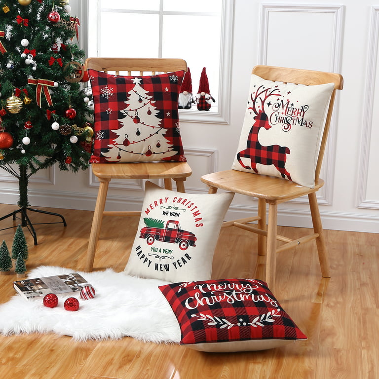 4pcs/set Christmas Linen Blend Throw Pillow Case, Square Cushion Case,  Decorative Pillow Cover For Living Room Bedroom Couch Sofa, Home Decor Room  Dec