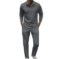 thumbnail image 3 of Txeol Mens 2 Piece Tracksuit Texture Quarter Button Long Sleeve T Shirt and Pants with Pockets Lightweight Athletic Running Work Sweatsuits XL Gray, 3 of 6
