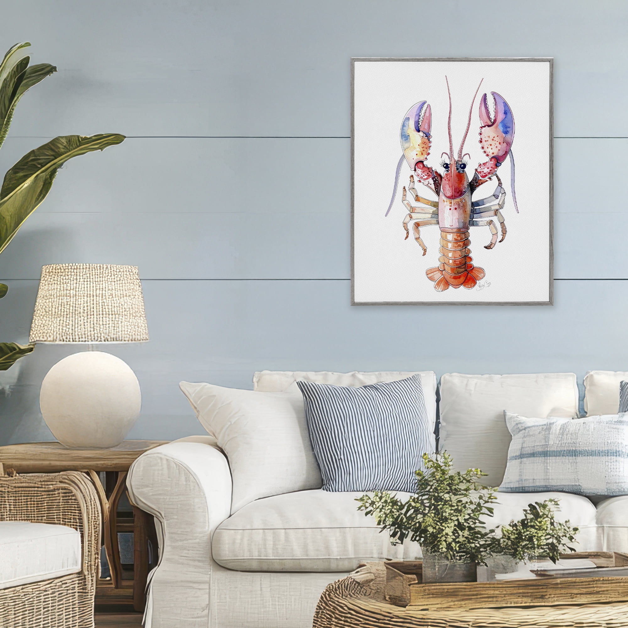 Stupell Industries Coral Claw Lobster Gray Framed Giclee Art, design by Shelly Craig