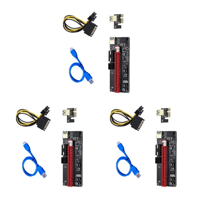 ZheElen 60Cm Ver008C Pci-E Carte de Riser Pcie 1X à 16X Usb 3.0 Câble de Données Bleu 3Set