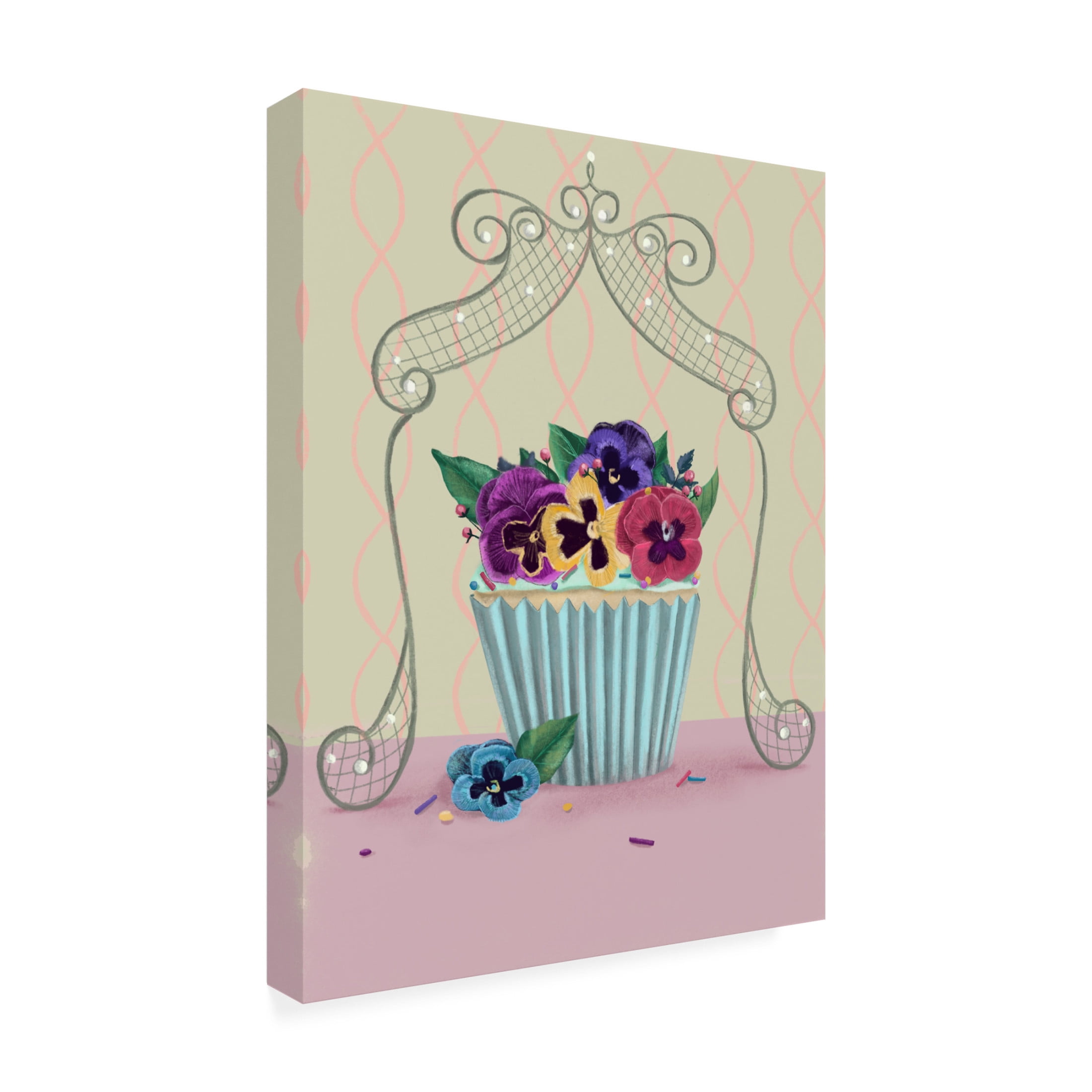 Canvas Wall Art - Christine Rotolo 'Birthday Cupcake with Pansies' Wall Art for Living Room, Bedroom, or Office Décor by Trademark Fine Art - 18 x 24 Inches