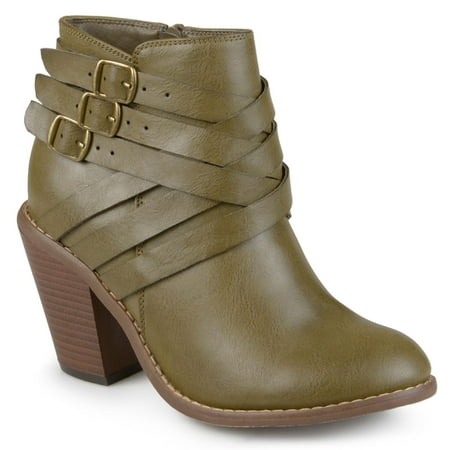 Journee Collection Strap Women's Ankle Boots Color: Olive Size: 5.5