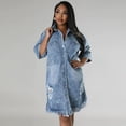 thumbnail image 5 of AURA Plus Size Washed Denim Fringe Dress Mid Length Collared Five Sleeve Elegant Work Style, 5 of 8