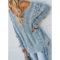 thumbnail image 4 of Women's Off Shoulder Long Sleeve V-Neck Ribbed Cable Pullover Sweaters Loose Fitting Jumper Tops, 4 of 7
