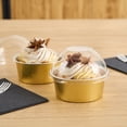 thumbnail image 3 of Pastry Tek 4 oz Round Gold Aluminum Baking Cup - with Plastic Dome Lid - 3 1/4" x 3 1/4" x 1 1/2" - 100 count box, 3 of 3
