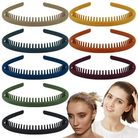 Non-Slip Teeth Headbands 8 Pack - Stay Put Grip for Flyaways, Thin Hair & All-Day Comfort (Assorted Colors)