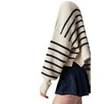 thumbnail image 4 of Arvbitana Women Solid Color/Stripe Knit Sweater Crew Neck Long Sleeve Loose Knitwear Pullovers Fall Casual Cropped Jumpers Streetwear, 4 of 5