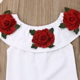 thumbnail image 3 of Bagilaanoe 2pcs Little Girls Short Pants Set  Off Shoulder Floral Embroidery Crop Tops + Shorts with Belt 1T 2T 3T 4T 5T 6T 7T Kids Casual Summer Outfits, 3 of 7