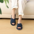 thumbnail image 3 of Litfun House Slippers for Women Memory Foam Bedroom Slippers Corduroy Open Toe Slides Shoes, Navy, 3 of 8