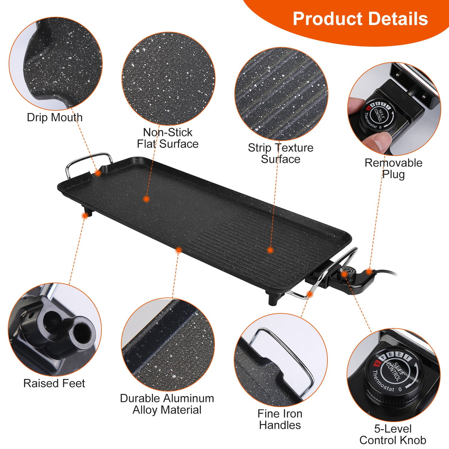 Moclever 1500W Electric Barbecue Grill, Hot Plate BBQ Griddle Non-Stick Table Top Grill Griddle for Indoor Outdoor BBQ, 21.26x11.42x3.94in