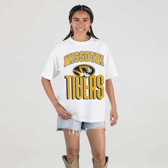 Women's Gameday Couture Cream Missouri Tigers Oversized Fierce Focus T-Shirt