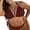 Wine, variant on Plus Size Swimsuit For Women Solid Color Push Up Padded Neck Strap Bikini Set Shaping Swimwear