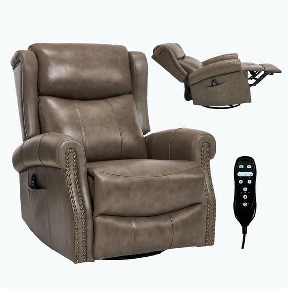 Spaco Gray Genuine Leather Manual Recliner - Rocker Swivel with Heat Massage, for Living Room