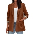 thumbnail image 5 of Women’s Long Sleeve Lapel Blazer with Leopard Print Cuffs Single Breasted Button Closure Classic Fit Jacket for Office or Casual Wear Brown S, 5 of 5
