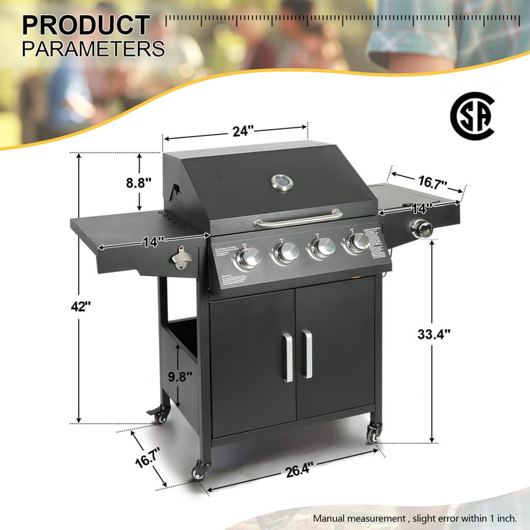 Polar Aurora Propane Gas Grill 4-Burners a Side Burner, Side Table, Steel  Grill Cart for Garden Outdoor Cooking Picnic 