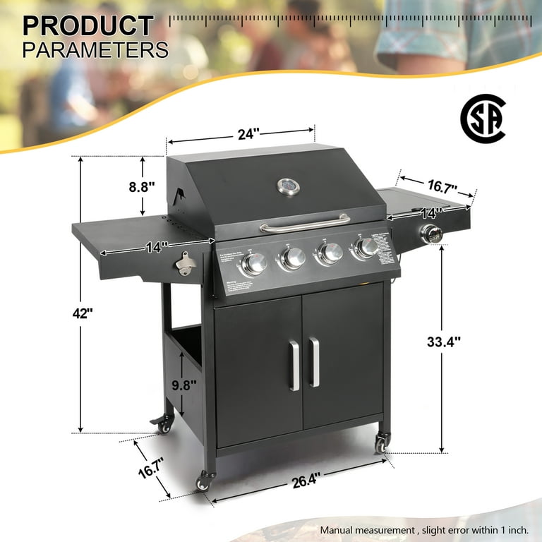 Polar Aurora Propane BBQ Grill- 4-Burner, Side Burner, Patio