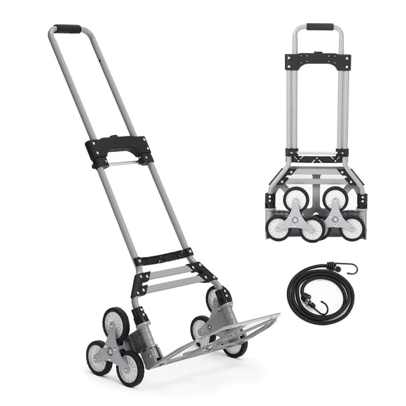 QinaQin Stair Climbing Hand Truck Cart, Aluminum Folding Dolly with Telescoping Handle and 6 Rubber Wheels
