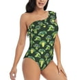 thumbnail image 3 of Rateoe Broccoli 3 Pattern Women One Piece Swimsuits Tummy Control One Shoulder Bathing Suits Ruffle Swimwear-Medium, 3 of 6