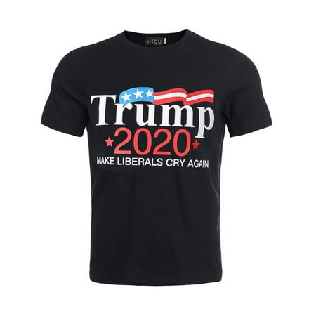 KABOER Trump 2020 Red and Blue Printing T-shirt Summer Round Neck Black Slim Casual T-shirt Creative Printing Wild Shirt Shirt