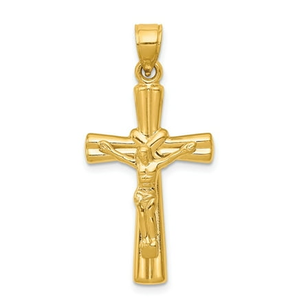 Real 14kt Yellow Gold Reversible Crucifix Pendant; for Adults and Teens; for Women and Men