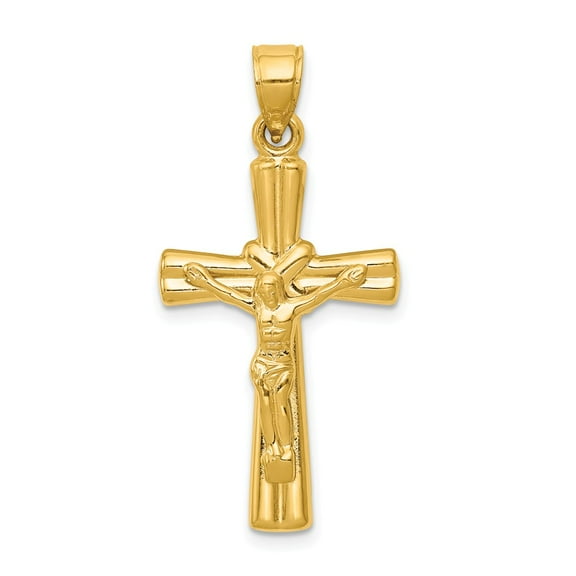 Real 14kt Yellow Gold Reversible Crucifix Pendant; for Adults and Teens; for Women and Men