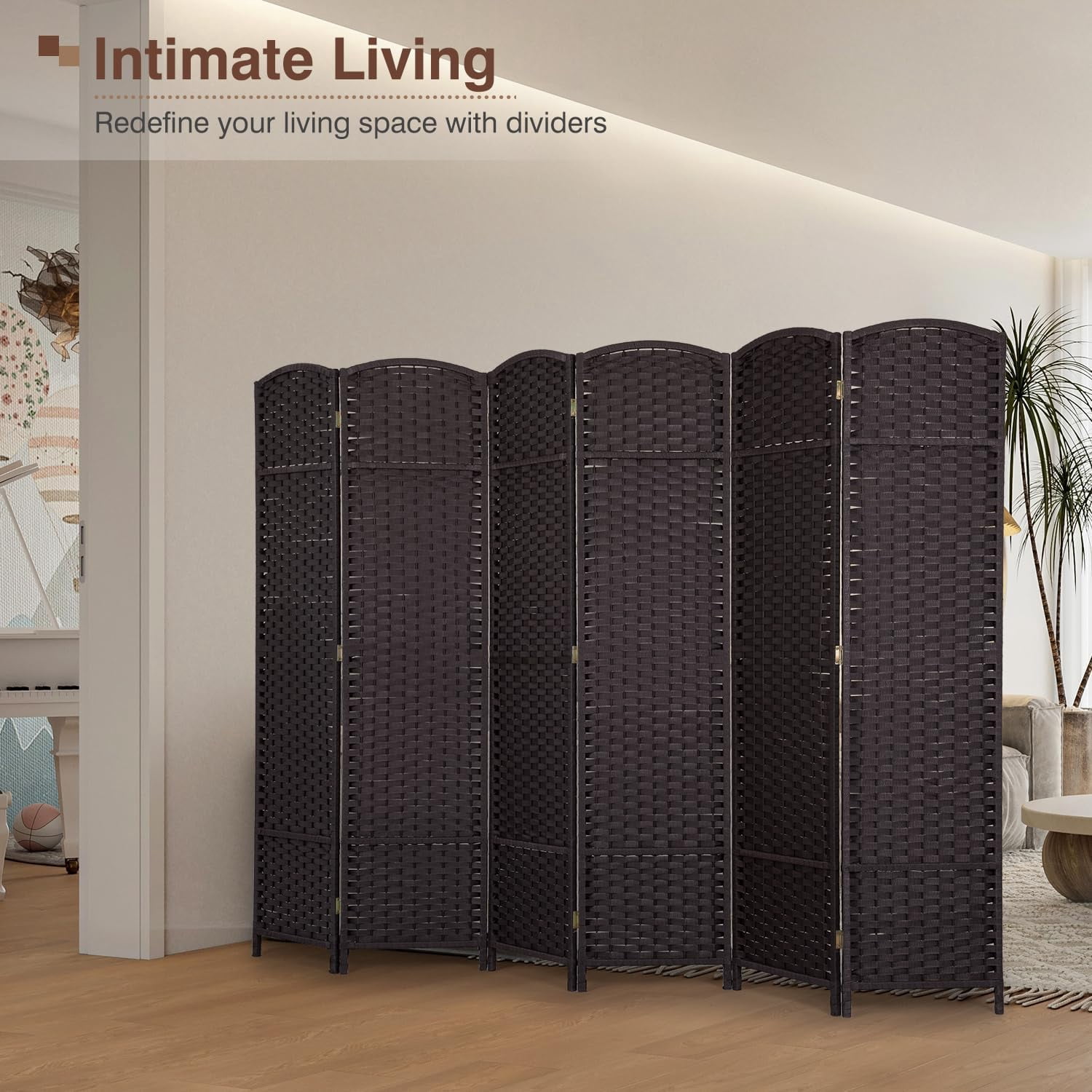 Dkelincs 6 Panel Room Dividers 5.6 FT Tall Portable Privacy Screen Folding Wood Partition Wall Divider for Room Separation, Brown