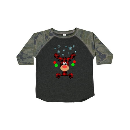 

Inktastic Cute Flannel Reindeer with Christmas Bulbs and Snowflakes Gift Toddler Boy or Toddler Girl T-Shirt