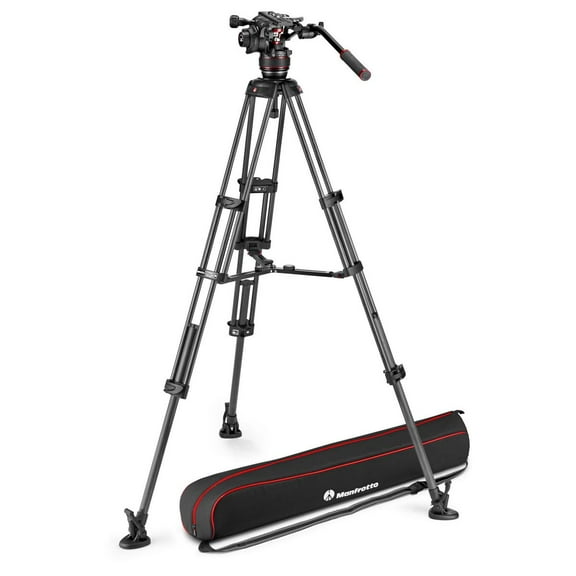 Manfrotto 3-Section Carbon Fiber Twin Leg Tripod with Nitrotech 608 Fluid Video Head and Mid-Level Spreader