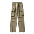 thumbnail image 4 of ZQUUVOU Mans Winter Pants Cargo Velvet Pockets Elastic Waist High Waist Straight-Leg Workwear Pants C-Khaki, 4 of 7