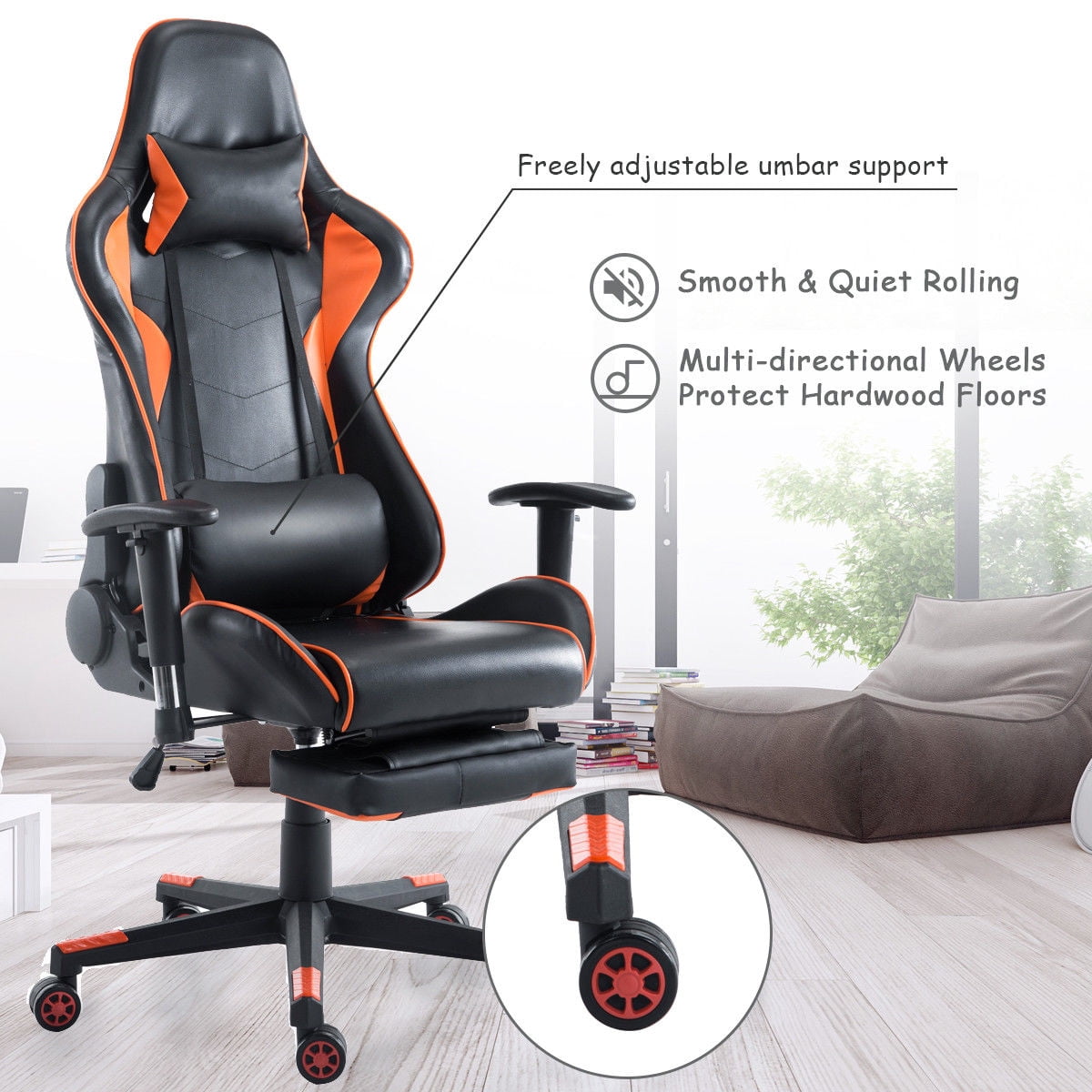 Costway Gaming Chair High Back Racing Recliner Office W Lumbar Support Footrest