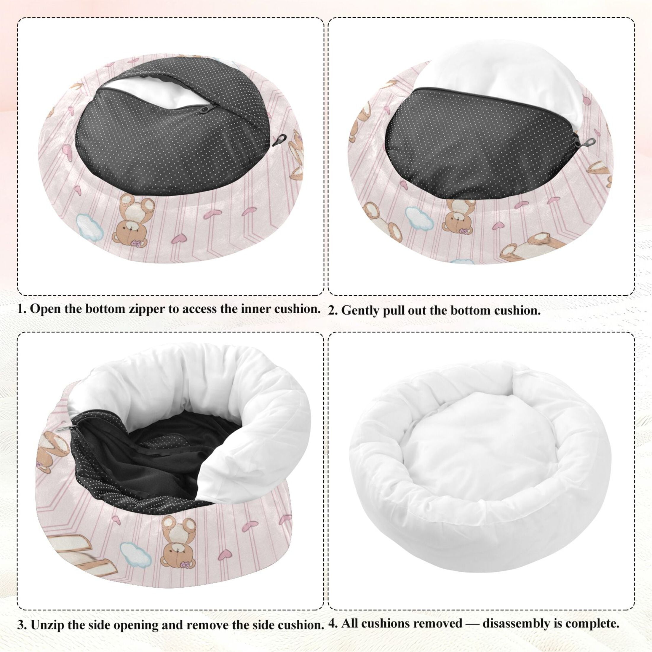 Iauyy Pet Couch Donut Cat Bed for Indoor Cats/Small Dogs Washable & Machine with Non-slip Bottom Calming Cat Furniture, Cute Teddy Bear (XS)