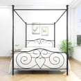 thumbnail image 6 of BTMWAY Queen Canopy Bed Frame, Queen Size Metal Platform Bed, Modern Bedroom Furniture Canopy Platform Bed with Classic Headboard and Footboard, No Box Spring Needed, Black, 6 of 7