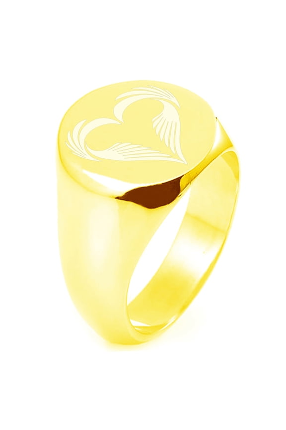 Sterling Silver Feather Heart Engraved Round Flat Top Polished Ring