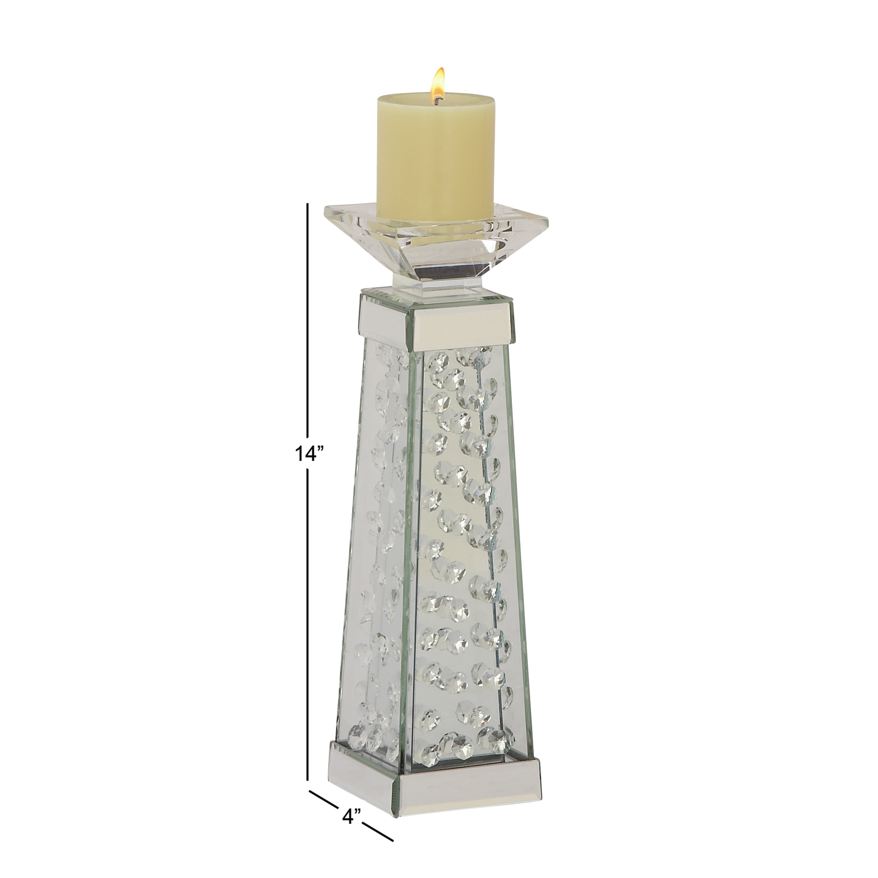 DecMode Silver Glass Mirrored Candle Holder