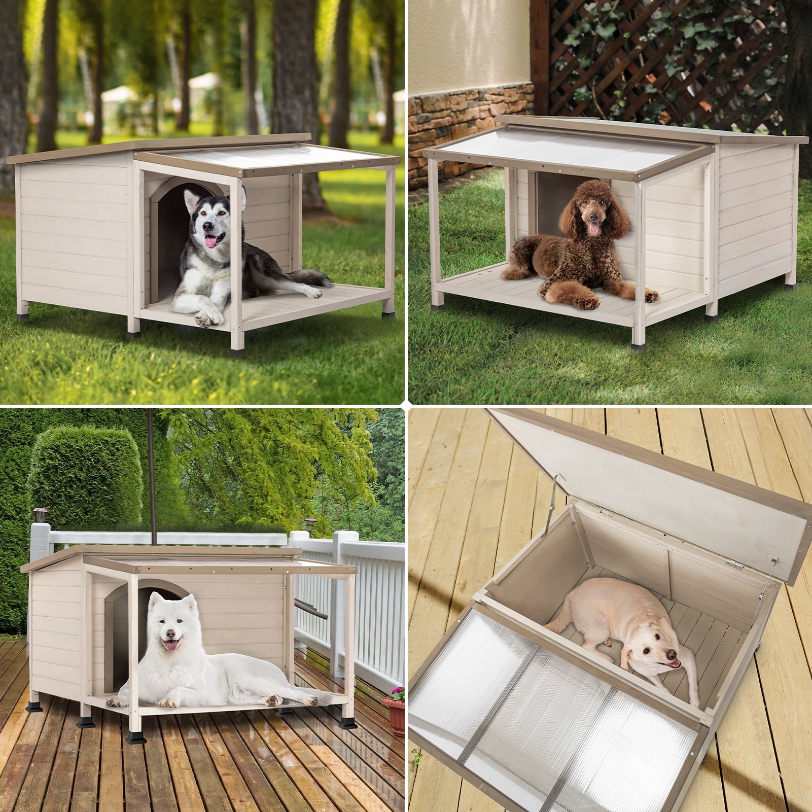 Petsfit Cabin Style Dog House with PVC/Asphalt Roof, Off-White