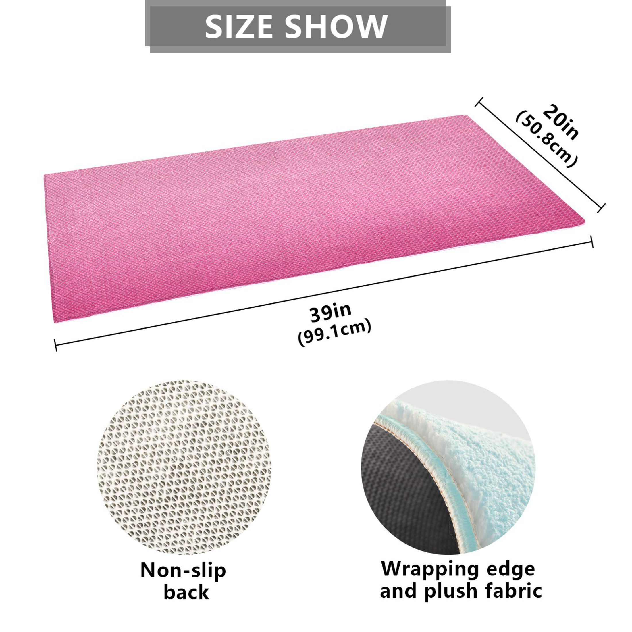 Gradient Pink Fabric Texture Plush Carpet Non Slip Runner Rug Absorbent Bath Mat 39" x 20"