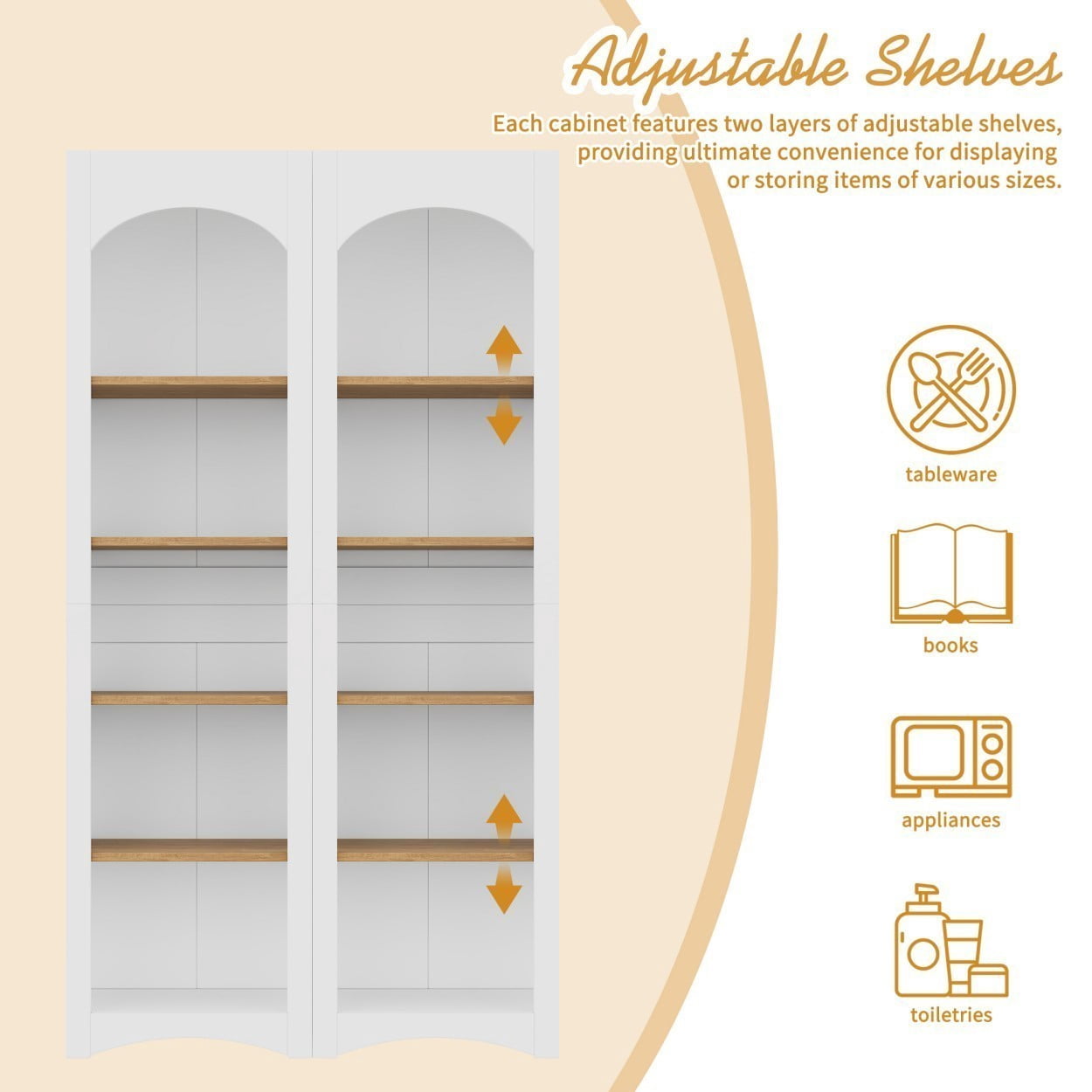 5 Tier Bookshelves Set of 2, Farmhouse Storage Cabinet with Adjustable Shelves, Two-Tone Bookcase for Living Room Home Office Kitchen Pantry, White
