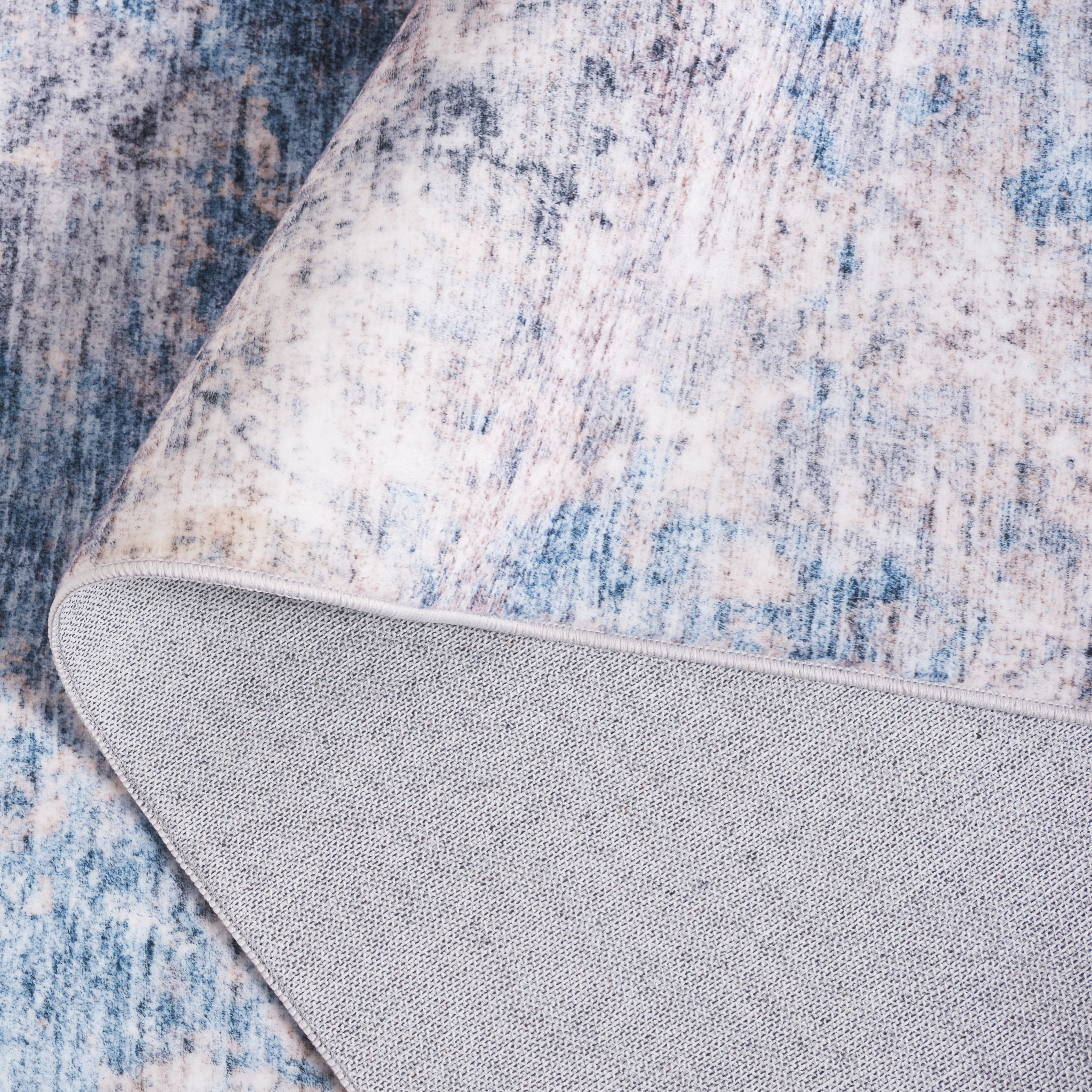 SAFAVIEH Santa Monica Otis Abstract Polyester Runner Rug, Ivory/Blue, 2'6" x 8'