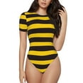 thumbnail image 1 of Fotbe Bee Stripe Body de Mujer con Cuello Redondo y Mangas Cortas, Sin Mangas Ajustado, Suave, Cómodo y Básico-Large, 1 of 7
