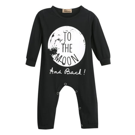 

Newborn Baby Long Sleeve Romper Letter Moon Print Round Collar Thick Jumpsuit